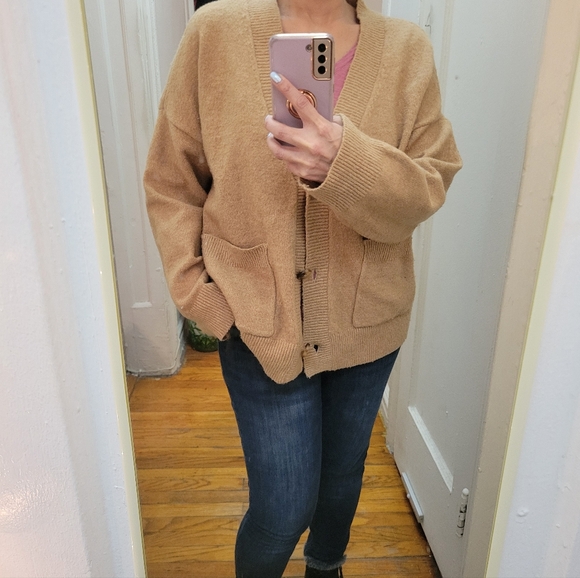 Sanctuary Camel Oversized Cardigan L Lagenlook Cottagecore Grandpa Sweater - Picture 9 of 9